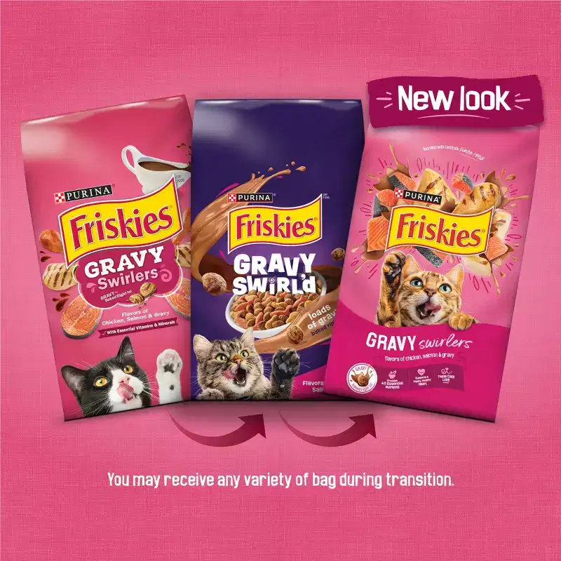 Purina Friskies Gravy Swirlers with Flavors of Chicken, Salmon & Gravy Adult Complete & Balanced Dry Cat Food
