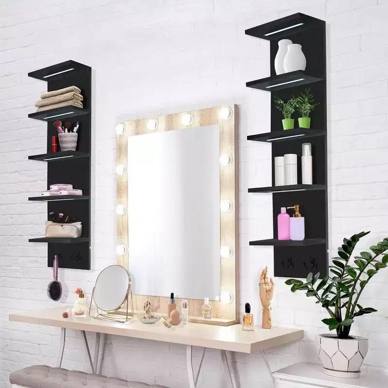 Sorbus 5 Tier Wall Mounted Floating Shelf Unit with LED Lights - Home Decor and Storage Organizer