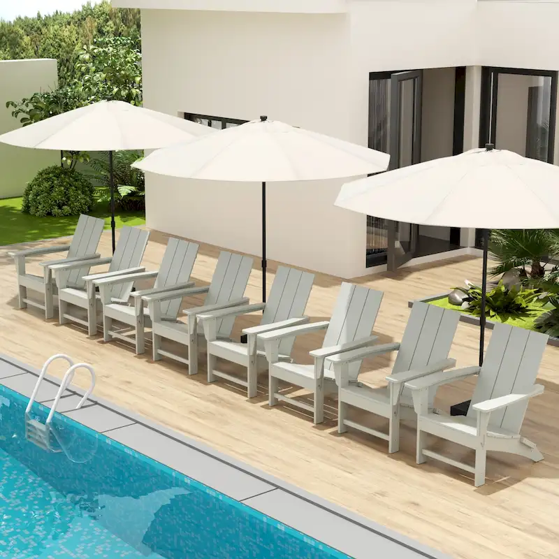 Polytrends Shoreside Modern Poly Folding Eco-Friendly All Weather Adirondack Chair (Set of 8)