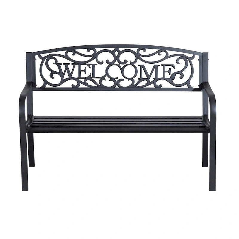 Outsunny 2 Seater 50 Steel Welcoming Vines Decorative Outdoor Patio Garden Bench, with Weatherproof Build & Cute Design