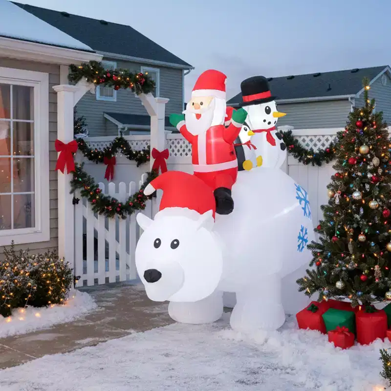 Gymax 6' Inflatable Christmas Animated Santa Penguin & Snowman Riding Polar Bear w/ LED Lights Settings for Indoor & Outdoor
