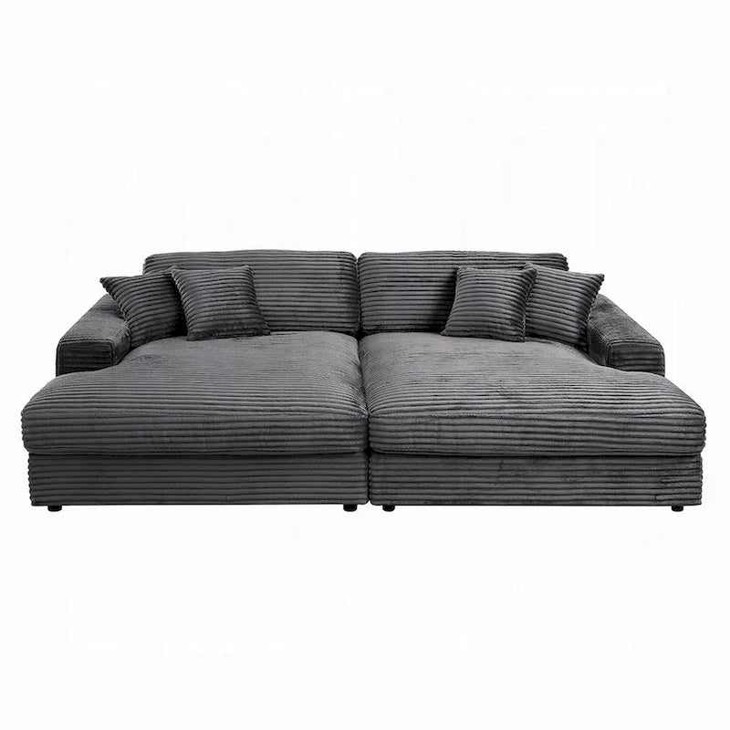 Liny 2pc Sectional Sofa Daybed Set, 4 Throw Pillows, Dark Gray Velvet