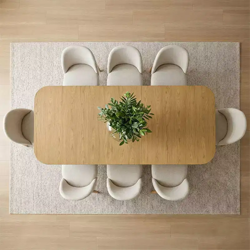 9-Piece Dining Set for 8, Extendable Trestle Base Table with Upholstered Chairs Featuring Solid Wood Legs-Panipeachy