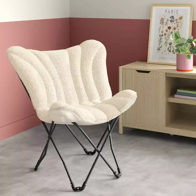 Dorm Butterfly Chair, Faux Shearling, Cream