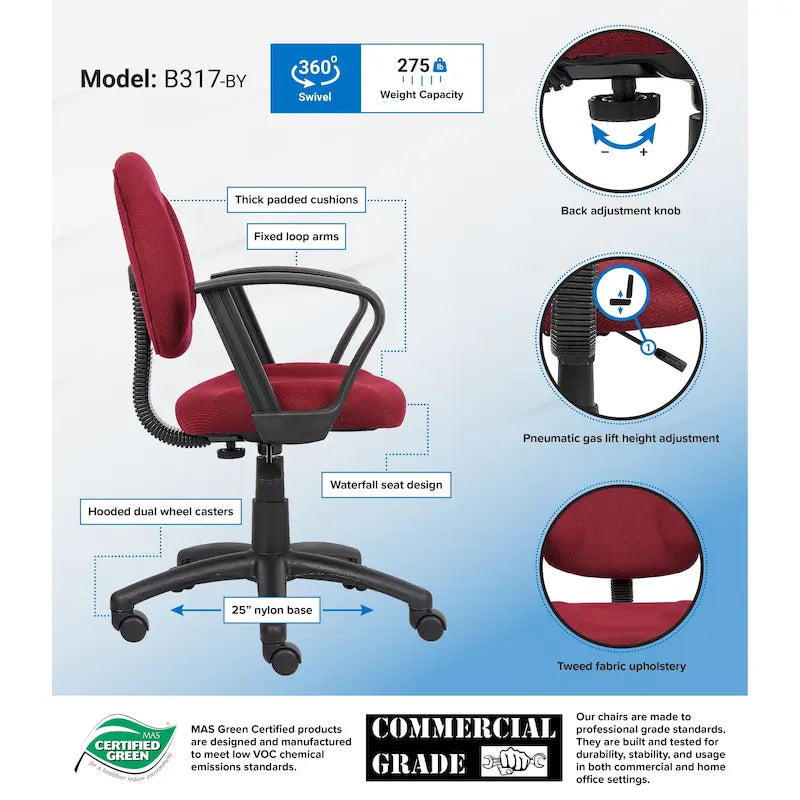 Burgundy Mid-back Ergonomic Task Chair