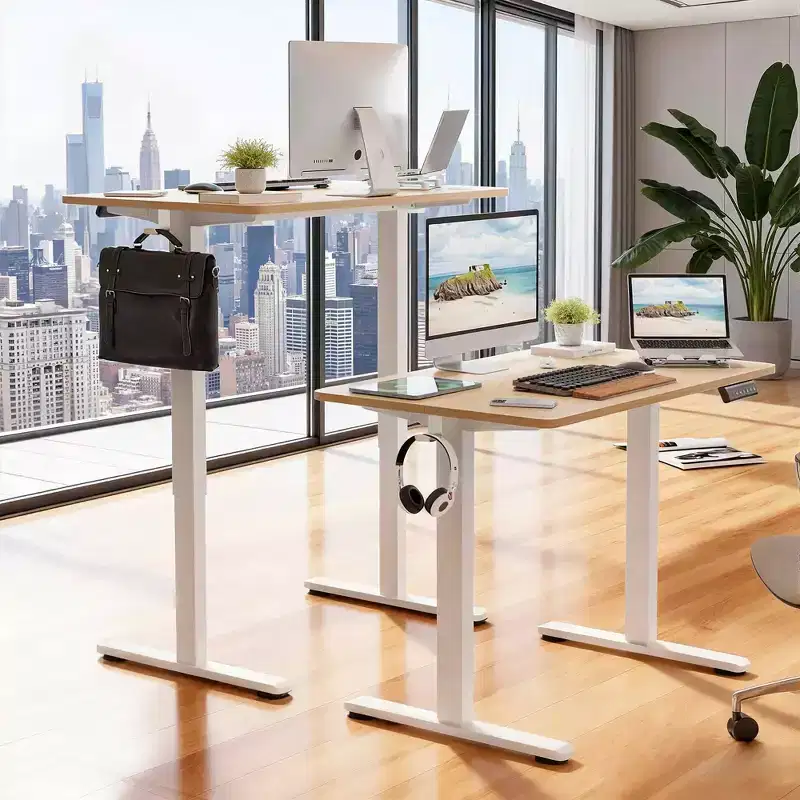 MAYEERTY 40x24 Oak Electric Standing Desk - Home Office Use, Splice Board, Adjustable Height