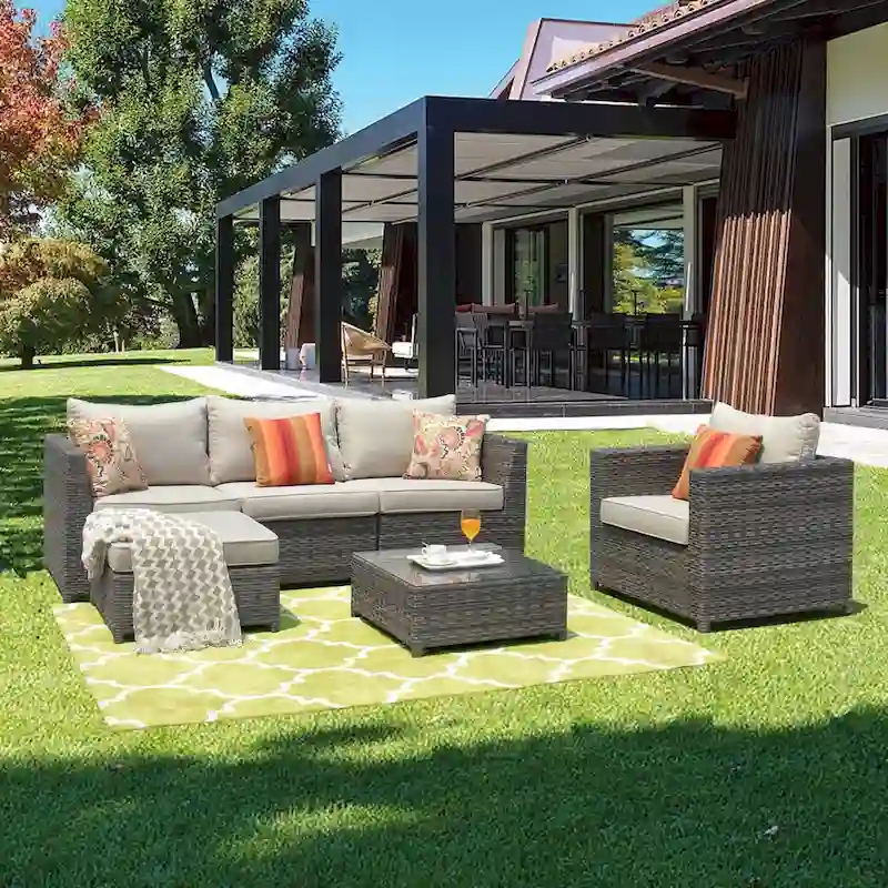 OVIOS Patio Furniture Deep Seat Wicker 6-piece Set with Cushions
