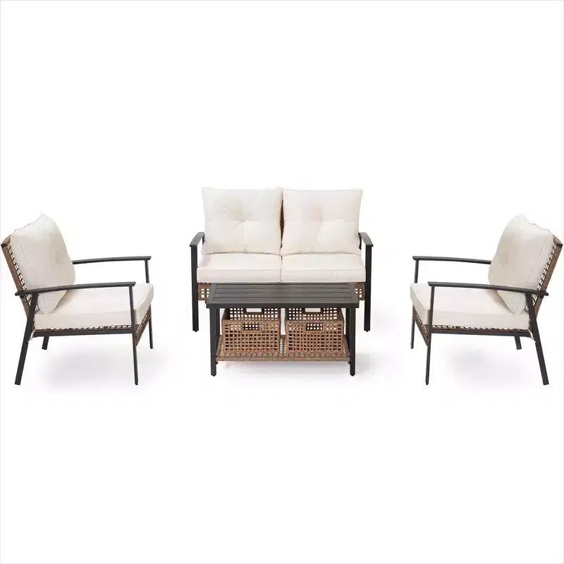 LAUSAINT HOME 4-piece Rattan Conversation Set Comfortable Oversized Outdoor Furniture Set for Backyard