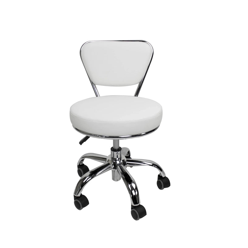 Short Stool Adjustable 13 to 15 Low Rolling Chair with Backrest, White - N/A