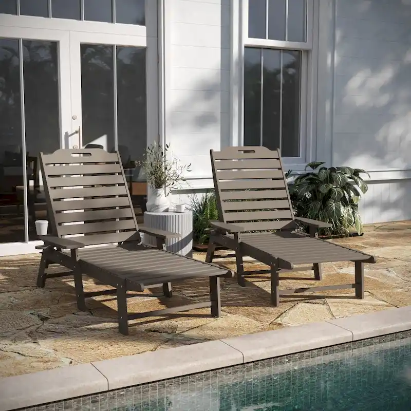 Set of 2 Outdoor Adjustable Lounge Chairs with Cupholders