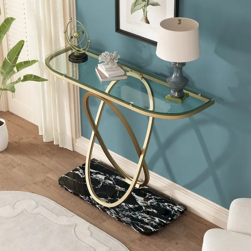 43.3 Inches Console Table with Geometric Base Modern Sofa Table for Entryway Living Room