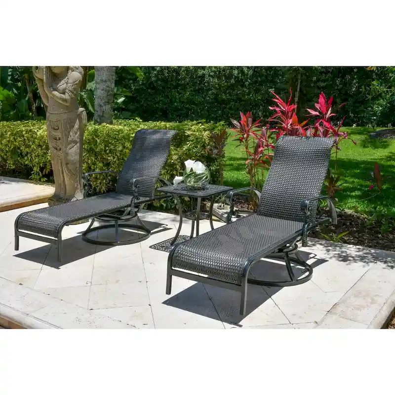 Windermere Patio Motion All Weather Wicker Swivel Chaise Lounges with Side Table Set of 3 - N/A
