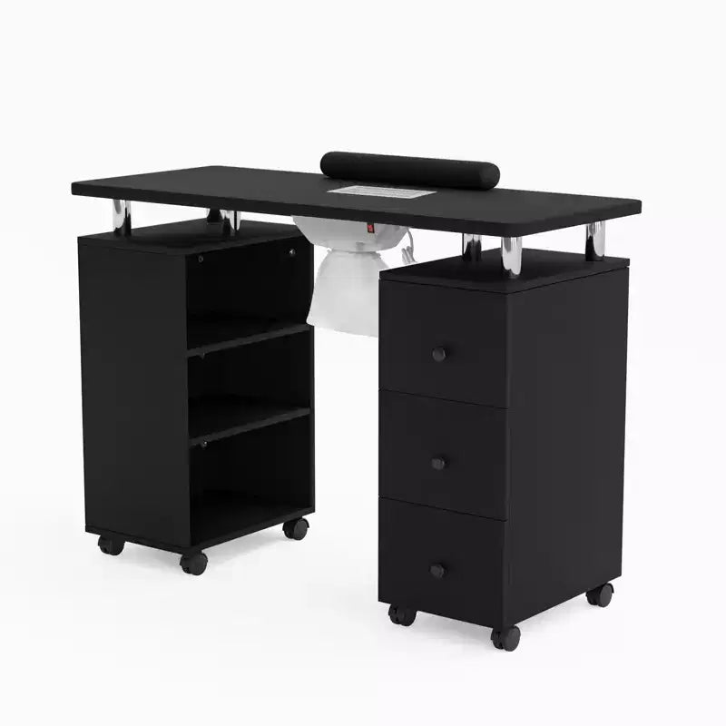 Karlhome 42.5 in. White MDF 3-Drawer Manicure Table Nail Desk with Open Side Cabinet, Doors, Electric Dust Collector
