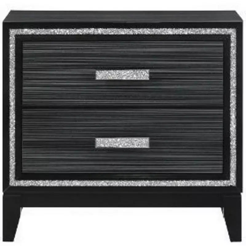 Royal Hampton Nightstand with 2 Drawers and Shimmery Details, Black