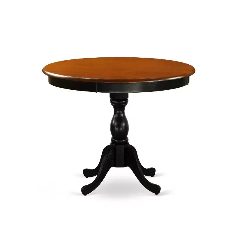 HomeStock 5-Piece Round Black and Cherry Finish Solid Wood Top Dining Table with 4 Upholstered Chairs