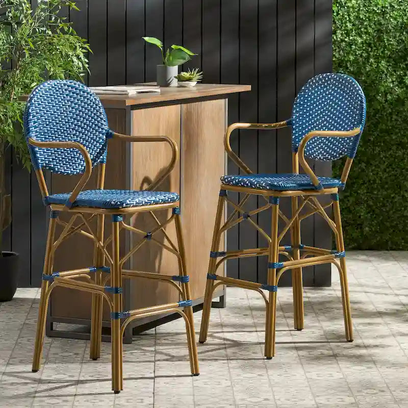Outdoor Wicker and Aluminum Barstools, Set of 2