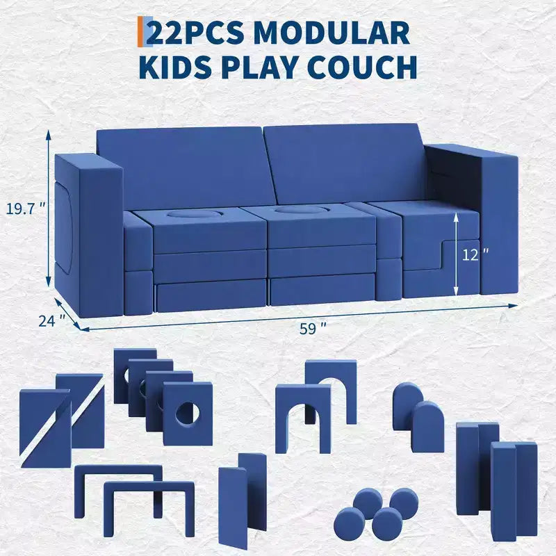Garvee 22-Piece Modular Kids Sofa, Convertible Foam Couch for Bedroom & Playroom, 2-Seat SofaCreative, Comfy, and Customizable