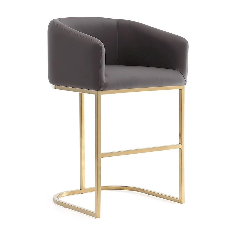 Manhattan Comfort Louvre 36 in. Titanium Gold Stainless Steel Counter Height Bar Stool (Set of 3)