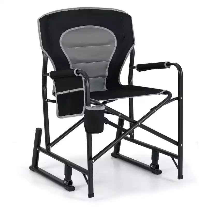 Costway Outdoor Rocker Camping Chair for Adults with Dual Springs Padded Back Black/Red