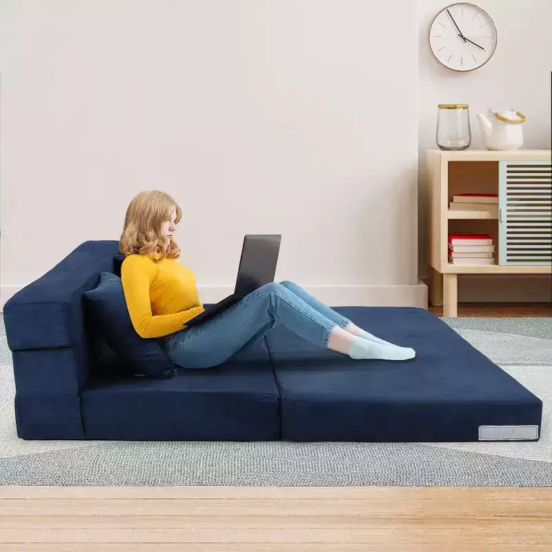 Acekool Folding Sofa Mattress, Convertible Queen Memory Foam Sofa Bed with Pillow, Linen Futon Floor Couch for Living Room or Guest Room