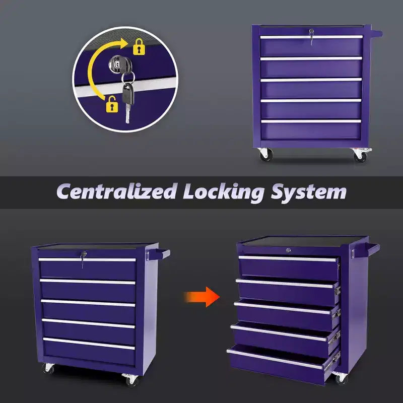Steel Tool Storage Cabinet Organizer,5-Drawer Tool Chest with Lock, Includes Key for Secure Storage