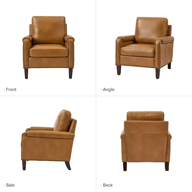 Hellmuth Genuine Leather Armchair with Removable Cushion and Nailhead Trims | HULALA HOME