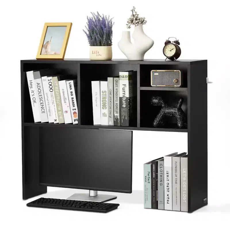 Desktop Bookshelf Hutch, 1-Tier Office Storage Rack, 37 x 9.4 x 28.7, Black