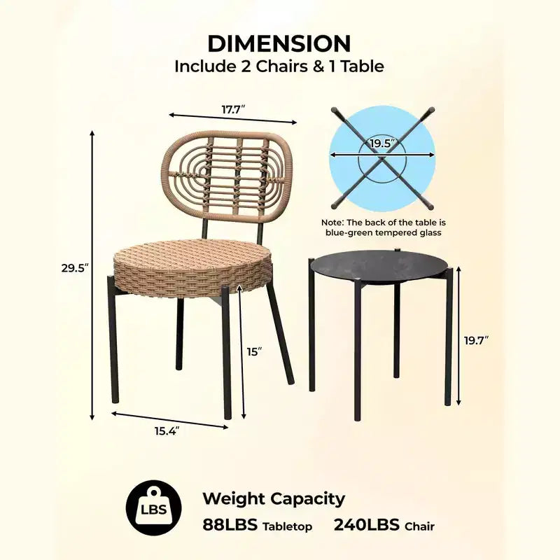 COZONY 3-Piece Wicker Patio Bistro Set, Outdoor Furniture Set with Round Rattan Chairs & Coffee Table, Perfect for Yard, Garden