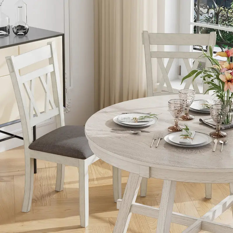 Solid Wood Dining Chairs with Linen Fabric SeatingKitchen Chairs Set of 2/4/6