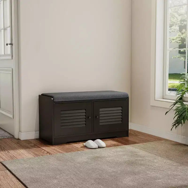 TUYOHW 28.74'' Shoe Storage Bench with 2 Door Cabinet,Entryway Bench with Adjustable Shelves & Removable Cushion,Shoe Rack for Hallway(3 colors)