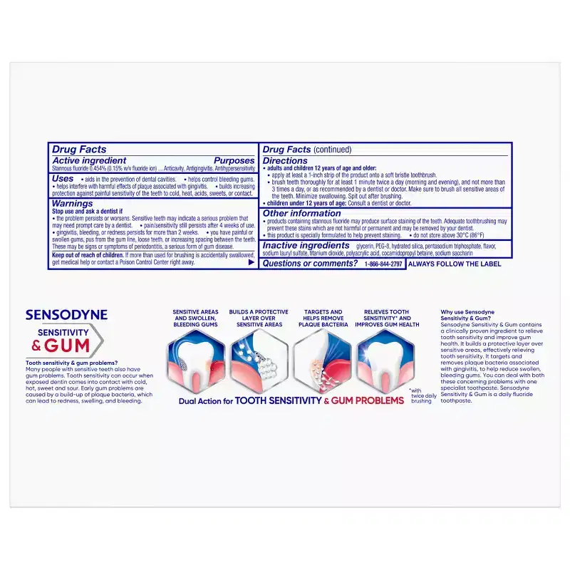 Sensodyne Sensitivity Gum and Enamel Mint Toothpaste - 3.4oz/3pk: Contains Fluoride, Paste Form, Stannous Fluoride