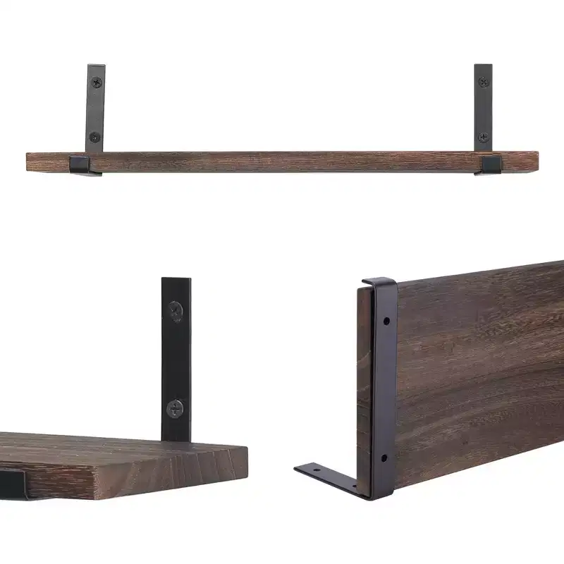 Unique Bargains Bathroom Bedroom Living Room Kitchen Wall Mounted Wood Floating Shelves 15.7 x 5.9 4 Pcs