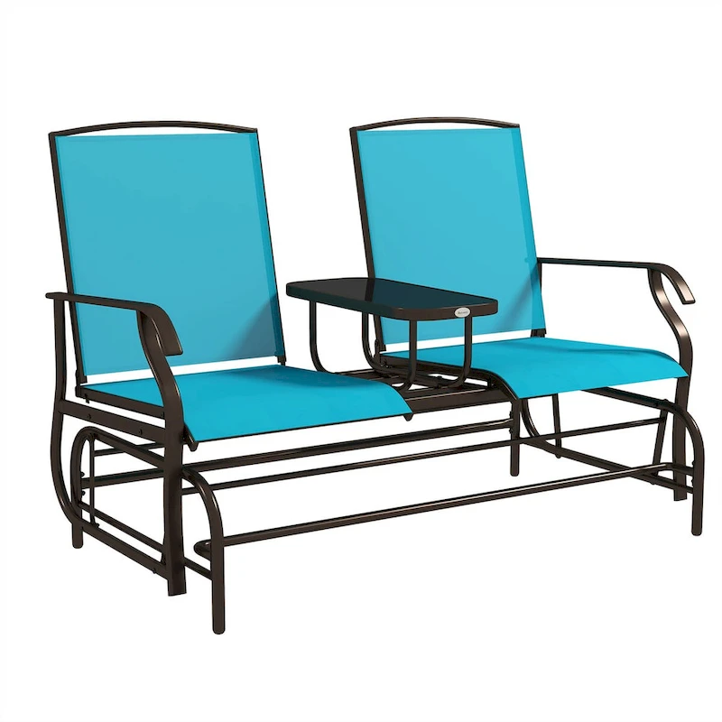 Outdoor Metal Frame Glider Bench with Breathable Mesh Fabric