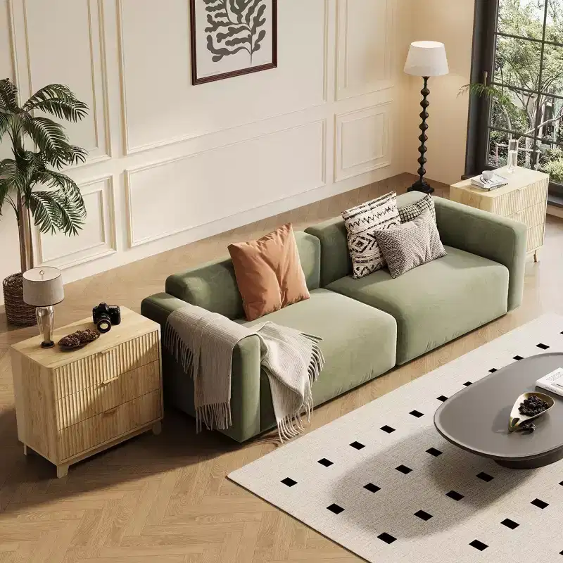 Fluted Night stand with 3 Drawer Dresser, Storage Nightstand Modern Side Table, 27 Wide Bedside End Table with Metal HandleNatural Oak