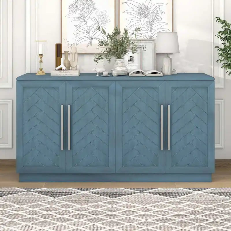 Sideboard with 4 Doors, Large Storage Space with Adjustable Shelves