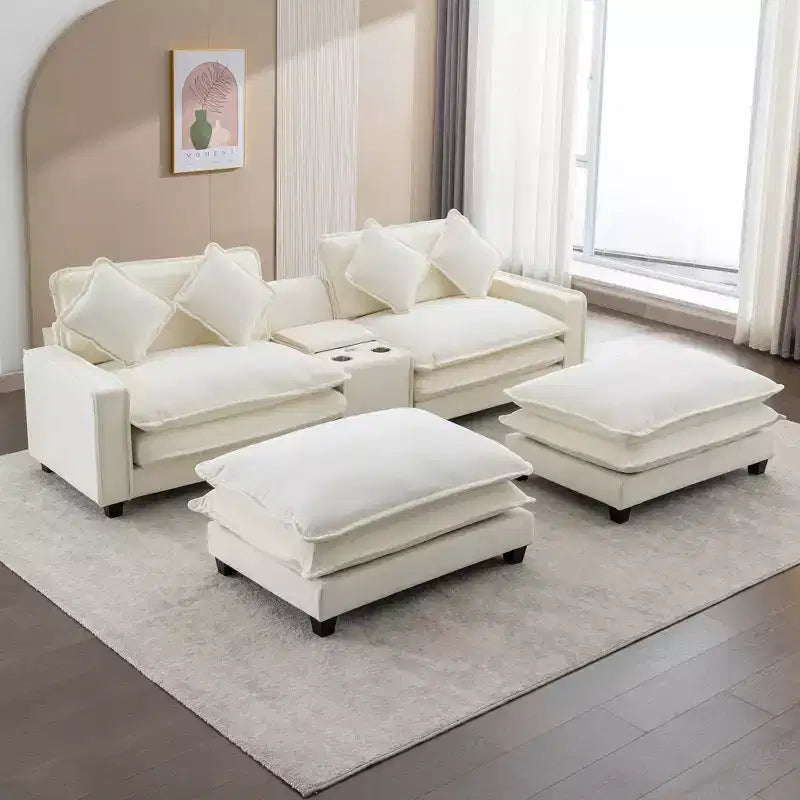 CLIHOME 112.6 Sectional Sofa Chenille Upholstered Sofa with Two Removable Ottoman and Large Storage Box