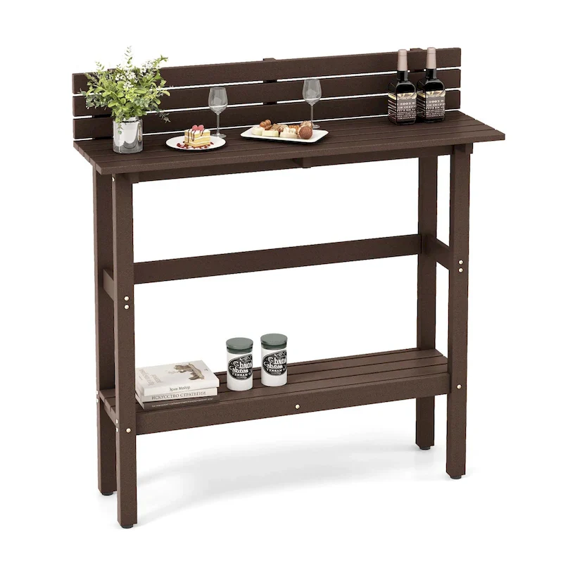 48-Inch Outdoor Bar Table with Storage Shelf & Adjustable Foot