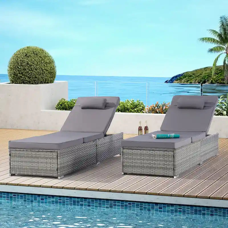 Outdoor Patio Chaise Lounge Chair,Lying in bed with PE Rattan and Steel Frame, PE Wickers