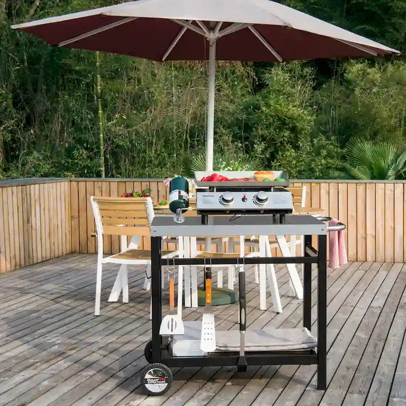Double-layer movable food cart worktable (with handles)