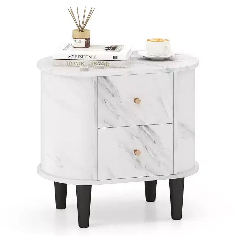 Nightstand with 2 Drawers, Faux Marble Bedside Table for Small Space