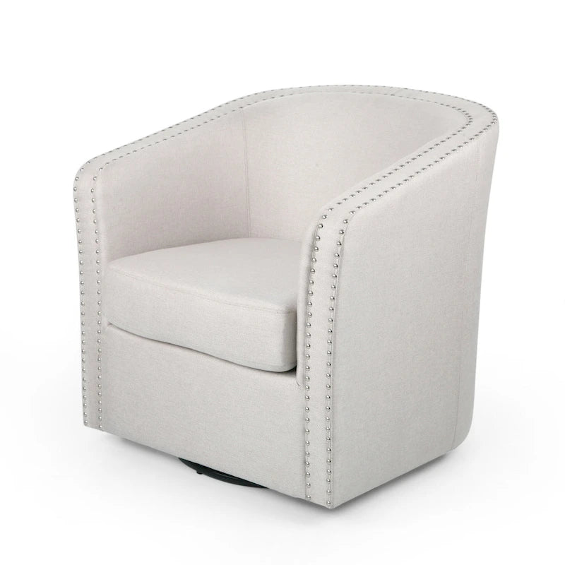 Swivel Accent Chair, Classic Round Barrel Style, Wheat Beige Fabric