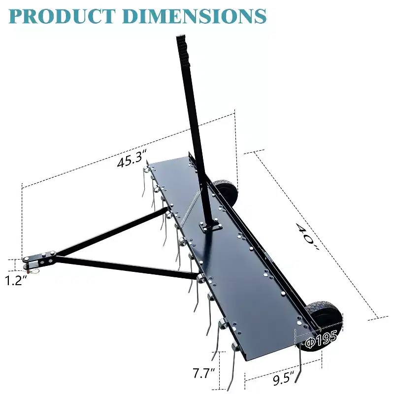40Inch Tine Tow Dethatcher with 20 Tines, Tine Tow Dethatcher Pull Behind Mower, Lawn Tractor Rake, Riding Lawn Mower for Outdoor Yard Lawn Care