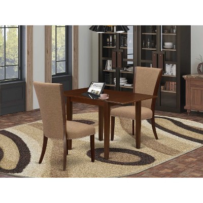 HomeStock 3-Pc Mahogany Finish Rectangular Solid Wood Top with Dropleaf Dining Table Set