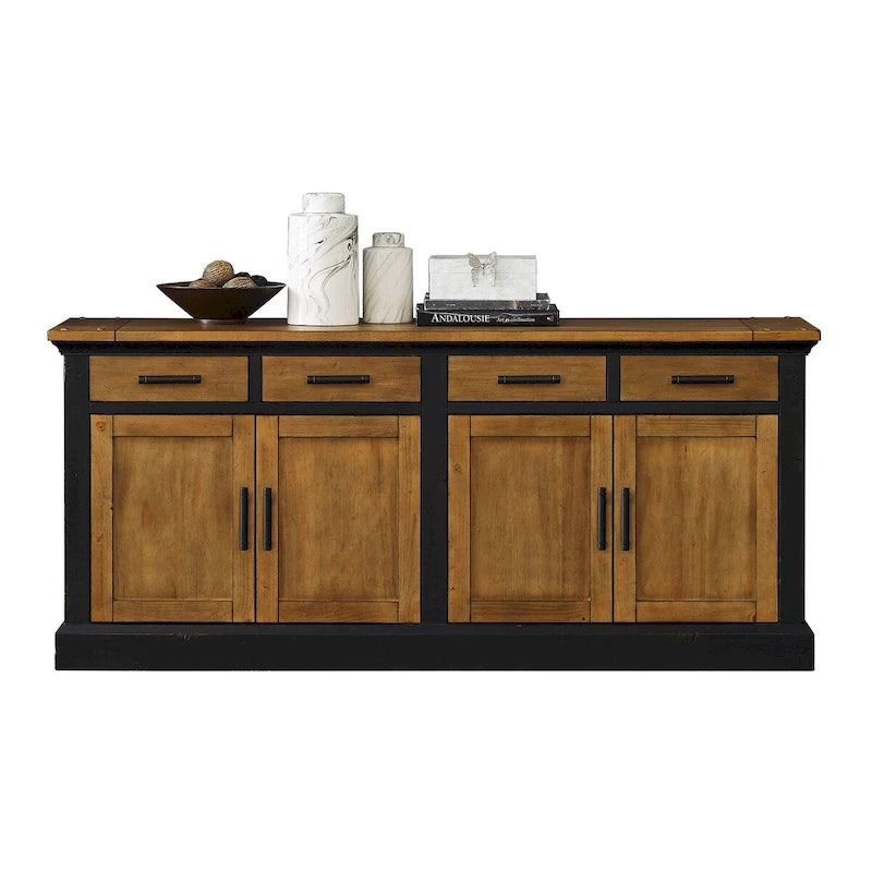 Toulouse Wood Credenza, Office Storage Console, TV Entertainment Stand, Black - 68W x 30H x 18D
