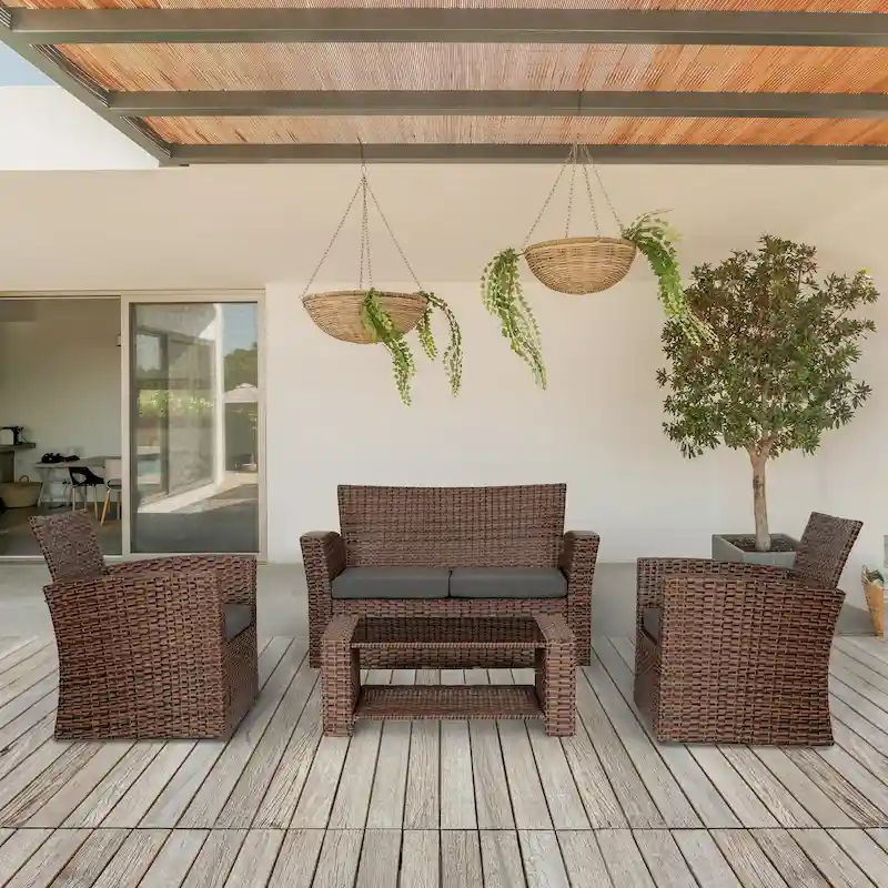 Grandview Outdoor 4-piece Brown Patio Conversation Set with Cushions