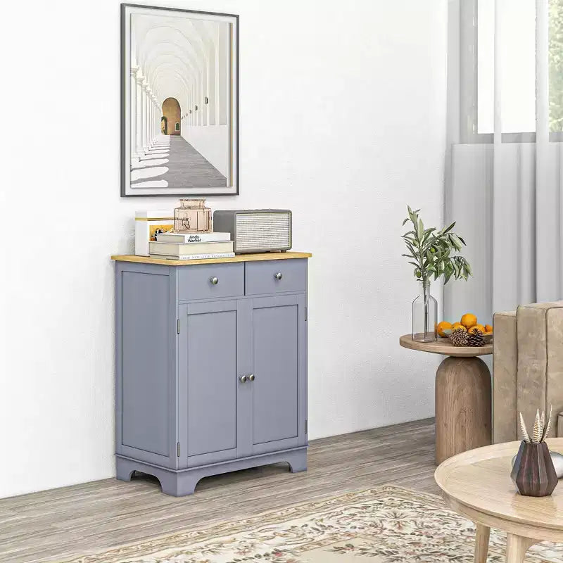 Okak Sideboard Buffet Cabinet, Double Door Kitchen Cabinet, Coffee Bar Storage with 2 Drawers, Adjustable Shelf for Living Room, Gray