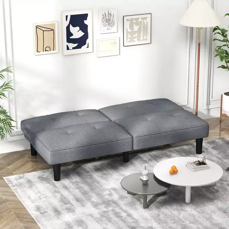 Costway Convertible Folding Futon Sofa Bed with 6-Position Adjustable Backrest Cushion