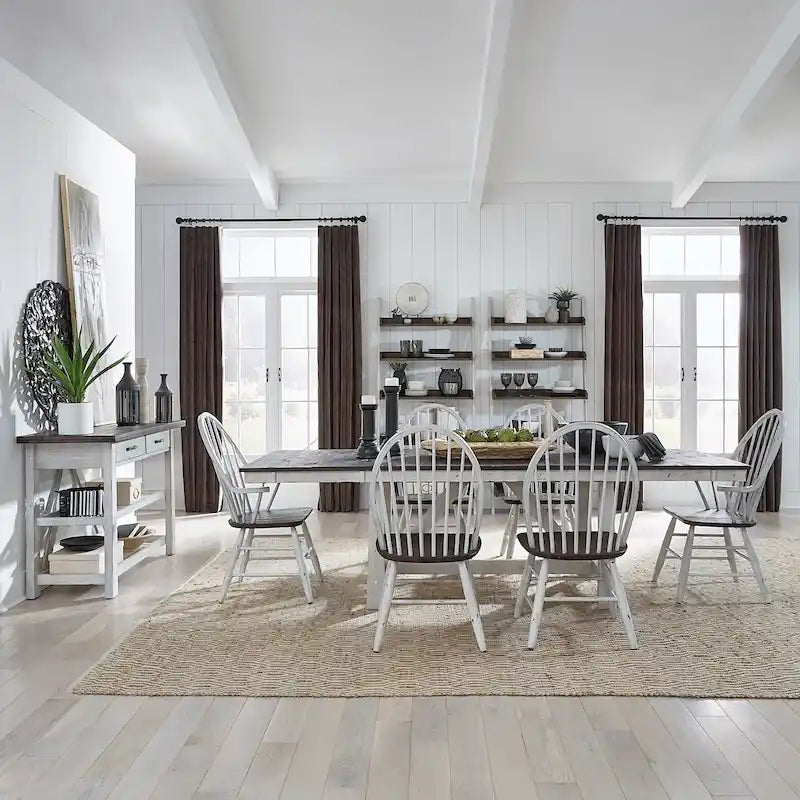 Farmhouse Two Tone White Optional 7 Piece Trestle Table Set