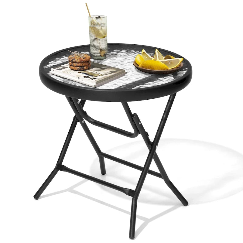 Outdoor Folding Tempered Glass Side Table Patio Bistro Coffee Table