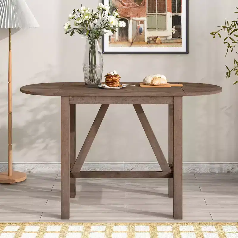 3 Piece Wood Folding Dining Table Set Drop Leaf Table with 2 Padded Counter Height Dining Chairs for Small Place